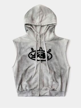 Mystic Patch Sleeveless Hoodie Zip-Up - Washed White